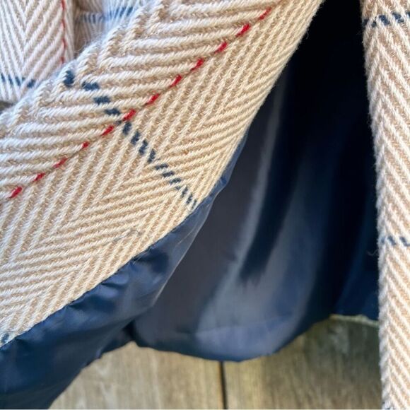 SAM EDELMAN Coat Womens Sz 4 Beige Wool Plaid Single Breasted Walker Pea Jacket - Picture 8 of 15